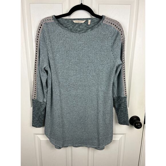 Soft Surroundings Bailey Thermal Gray Blue Long Sleeve Top Small - Picture 5 of 6